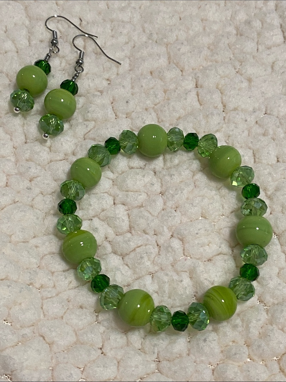 Green Beaded Bracelet and Earring Set